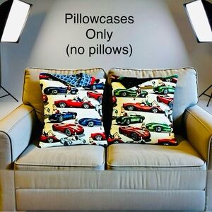 Vintage Race Car & Pin-up Girl Pillowcases, Handmade, Quantity 2